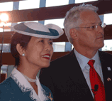 Princess Takamado and the premier Gordon Campbell listens to Ted Colyer's explanation of "Steadfast"